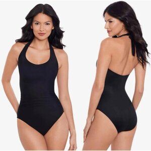 New! Miraclesuit Rock Solid Black Utopia One Piece Swimsuit in Black Sz 8 $188